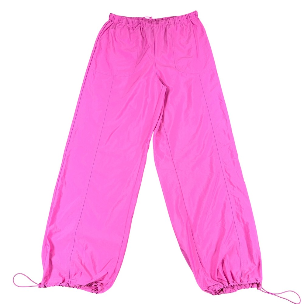 Lelis Collection Womens L Pink Nylon Blend Parachute Pants Jogger Bungee Toggles
